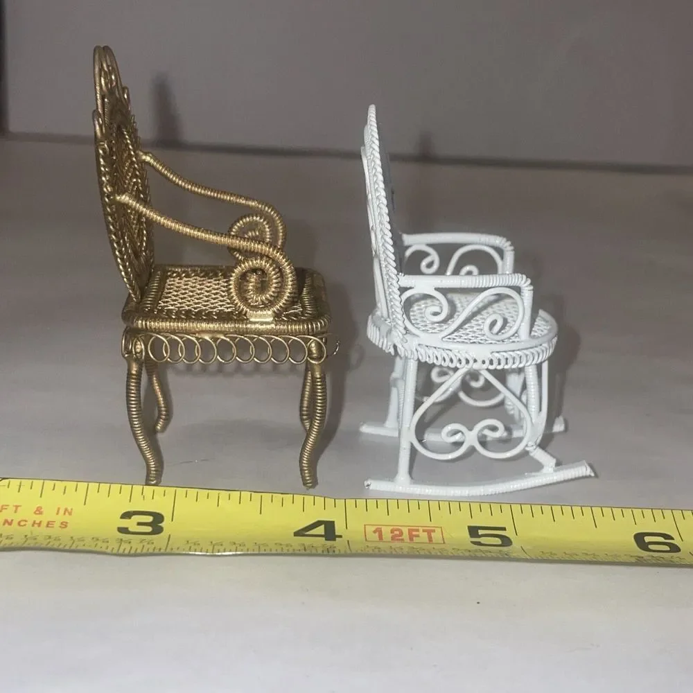 1:12 Vintage Metal Doll‎ House Chairs Furniture Rocker Ornate
